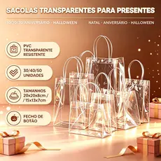 Kit 20/30/40/50 Unidades De Sacolas Transparentes De PVC Para Presente Sacolas Para Lembranças De Festas De Fim De Ano
