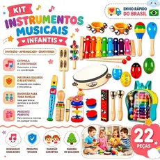 Kit 22 Peças Conjunto De Instrumentos Musicais De Percussão Infantil Brinquedos Educativos Musicais Montessori