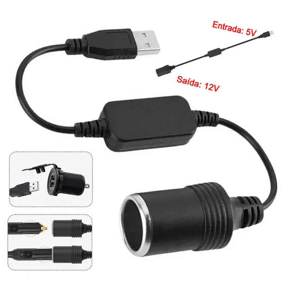 2 Pcs Adaptador De Acendedor De Cigarro USB Para Carro, Cabo Adaptador De Alimentação De 5 V Para 12 V