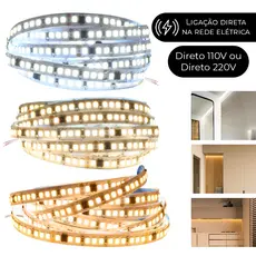 Fita Led 110v ou 220v Direta 192leds/m Rolo 10m Não Usa Fonte Ip44 Branco Frio | Neutro | Quente