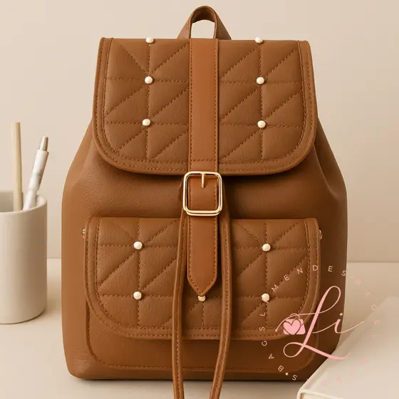 Mochila Feminina de Couro Para Notebook Moderna Estilosa Versatil Espaçosa Chic