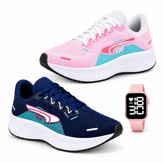 Kit 2 Pares Tênis Feminino Esportivo + Relógio Digital | Leve, Confortável e Moderno | Academia, Caminhada, Corrida