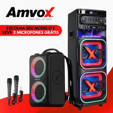 Caixa Som Amplificada Bluetooth Amvox 600W 1000W 1500W Portátil 2 Microfones ACA 600 bag 1000 New X ATX 1508