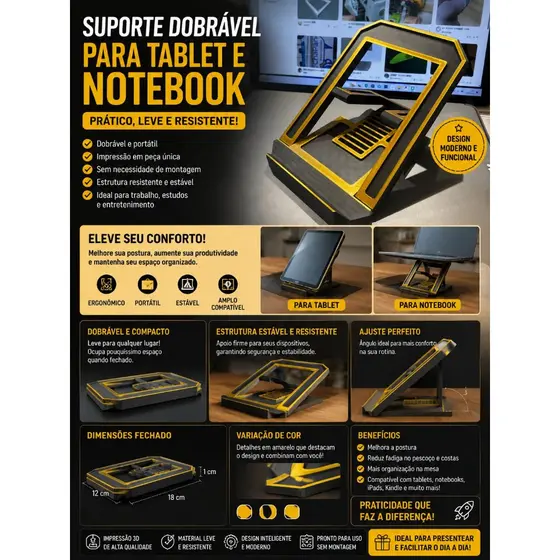 Suporte de Mesa Dobrável para Notebook e Tablet