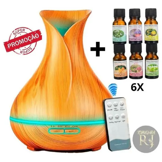 Difusor De Óleo Essenciais E Umidificador Kit 6 Essência