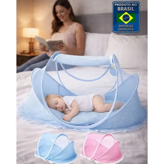 Berço Mosquiteiro Cama Bebê Tenda Cercadinho Portátil Acolchoado Travesseiro Viagem Piquenique Praia