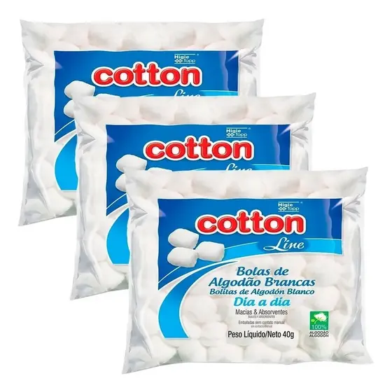Algodão Bola Branca Cotton Line 40g - Kit Com 3 Pacotes