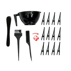 Kit para Tintura Premium com Pincel, Pentes, Cumbuca,Espatula, 12 piranha bico de pato cor Sortidas