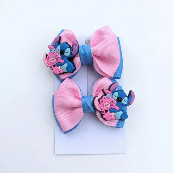 Stitch Par de Laços Infantil Stitch e Angel Bico de Pato Presilhas e Kit de Laços