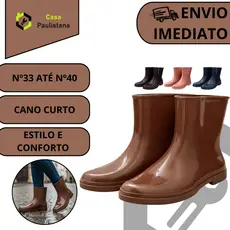 Bota Feminina Cano Curto Salto Baixo Galocha Impermeável Pvc