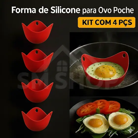 Formas De Silicone Para Omeleteira Cozimento Dupla Ovos Poché Livre Bpa Cozinha Cor VERMELHA