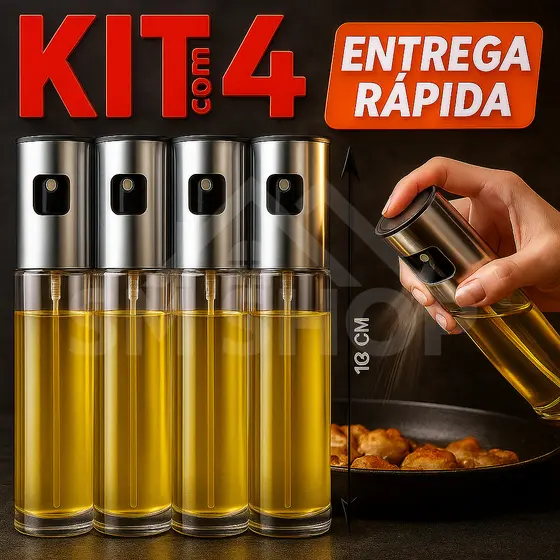 Spray de Cozinha Borrifador Culinário Kit 4 Pulverizador Galheteiro de Óleo Azeite Vinagre 100ml