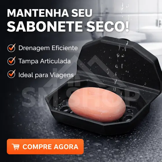Saboneteira Porta Sabonete de Parede Plástico Resistente Preto com Ventosa Modelo Star