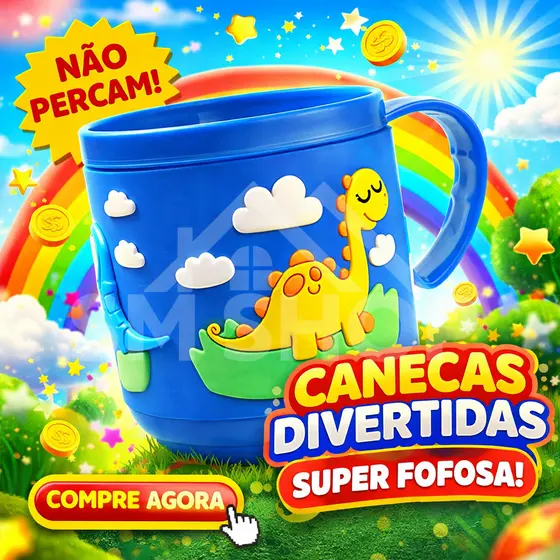 Copo Xicara Criança Infantil Dinossauro C/ Alça Detalhes em Alto Relevo Emborrachado 230 ml Sortidos
