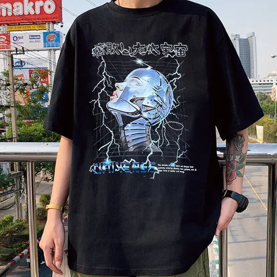 Camiseta Basica Algodao Universe Lightning Planet Robo Future Aesthetic Y2k Moda Unissex -CASL.