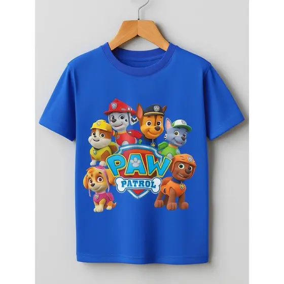 Camiseta Infantil Patrulha Canina 100% Algodão Chaise Básica Do Desenho Manga Curta