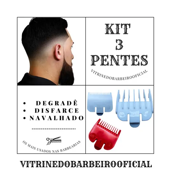 Kit Barbeiro 3 Pentes Disfarce e Navalhado 0,5 1,0 1,5