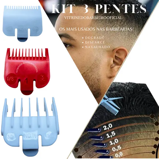 Kit Barbeiro 3 Pentes Navalhado e Disfarce 0,5 - 1,0 - 1,5