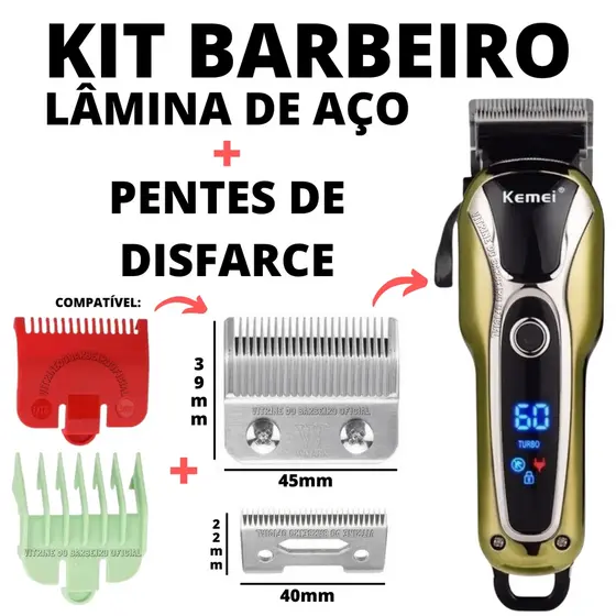 Lâmina De Aço + Pentes De Disfarce 0.5 1.5 Kit P/ Kemei 1990