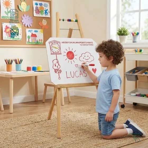 Lousa Branca Infantil Quadro Branco Cavalete com Canetas Coloridas e Apagador