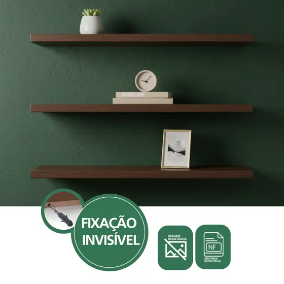 Kits 3 Prateleiras Para Quarto 45x20cm Instalação Invísivel Cor Amadeirado