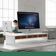Suporte Para Monitores 3 Gavetas Amadeiradas Mesa Elevado Organização