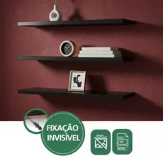 Kit 3 Prateleiras 45x20cm Cor Preta Souza MDF Super Resistente Prateleira Quarto Sala Escritório
