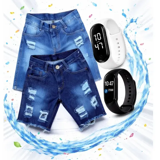 Bermuda Infantil Masculina + Relógio Esportivo Promoção