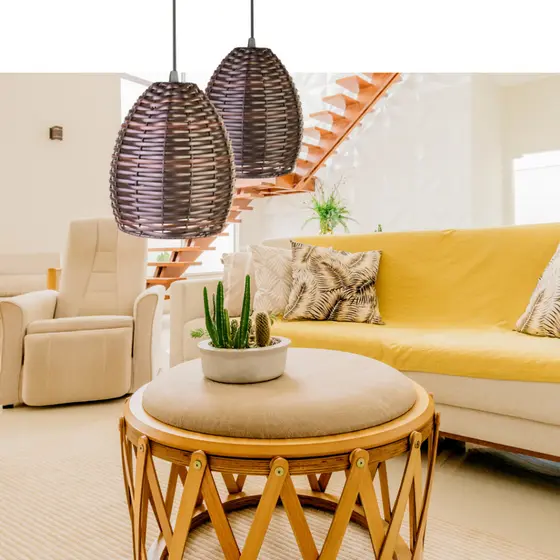 Pendente Taça Fibra Junco Luminária Decorativo Retrô bivolt