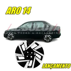 Calota Aro 14 Esportiva Preta Prata 4 Furos RÉPLICA T-CROSS GRID Várias aplicações LEIA O ANUNCIO
