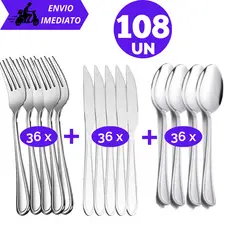 Kit com 108/96/48 Pçs Jogo de Talheres Garfos e Facas e Colheres Aço Inox Premium Conjunto Talher