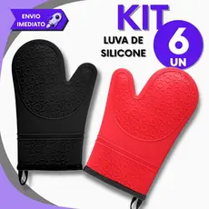 Kit 6 Luvas de Silicone Alta Resistência P/ Forno e Churrasco P/ Cozinha Profissional