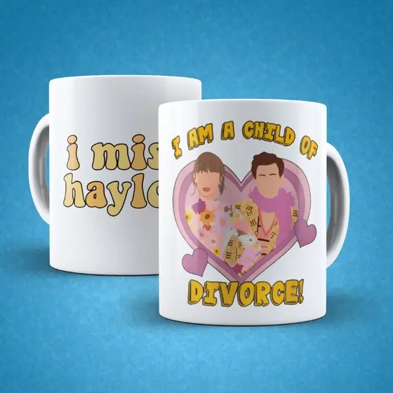 Caneca Taylor Swift & Harry Styles - Child of a divorce - I miss Haylor (Porcelana)