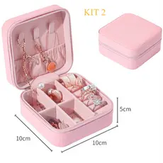 KIT 2 Porta Joia De Bolsa Para Viagem Portátil/ caixa de armazenamento/bolsa/anel/colar COR BABY ROSA