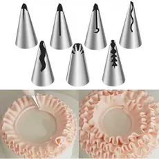 Kit 7 Bicos Confeiteiro Saia Plissada Aço Inox 304 Para Decorar Bolos e Cupcakes Profissional Decoração