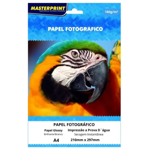 Papel Fotográfico Masterprint Glossy A4 180g Pacote 20,50,100 ou 150 - À Prova D’água Secagem Rápida