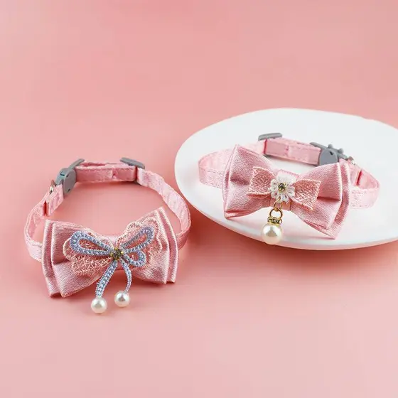 Coleira Para Gatos De Estimação Em Pó De Fada Com Pérolas De Laço Pendurar Sino Animais Fornece Acessórios De Pescoço Filhotes De Cachorro