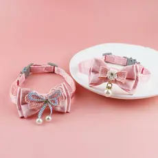 Coleira Para Gatos De Estimação Em Pó De Fada Com Pérolas De Laço Pendurar Sino Animais Fornece Acessórios De Pescoço Filhotes De Cachorro