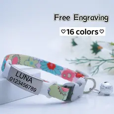 [Gravação Gratuita] 16 Cores Coleira De Identificação De Gato De Estimação Personalizada Com Sino Pata Ajustável Padrão