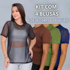 Kit Com 4 Blusas De Tule Feminina Transparente Academia Moda Fitnes