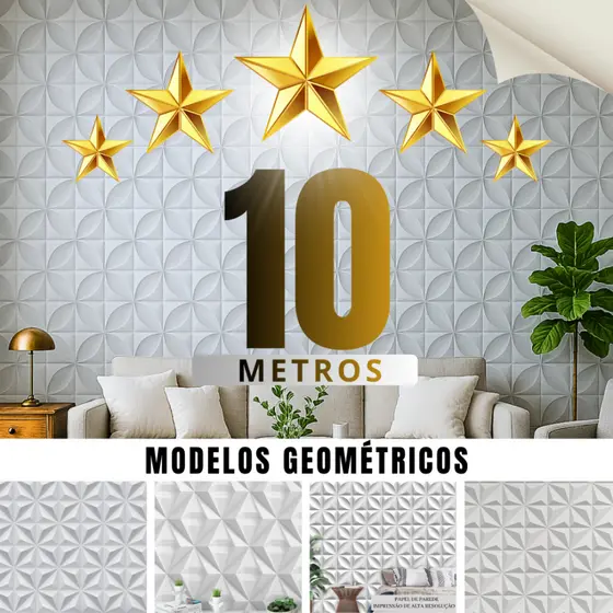 Papel De Parede Autocolante 10metros x 0,45cm Geometrico 3D Lavável Para Decoração Quarto Sala Linha Premium