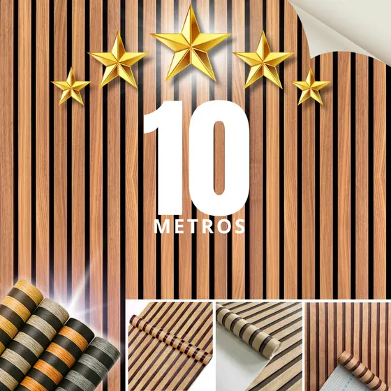 Papel De Parede Adesivo De Parede 10metros x 0,45cm Madeira Ripada Ripado Ripas De Madeira Para Decoração De Quarto Sala