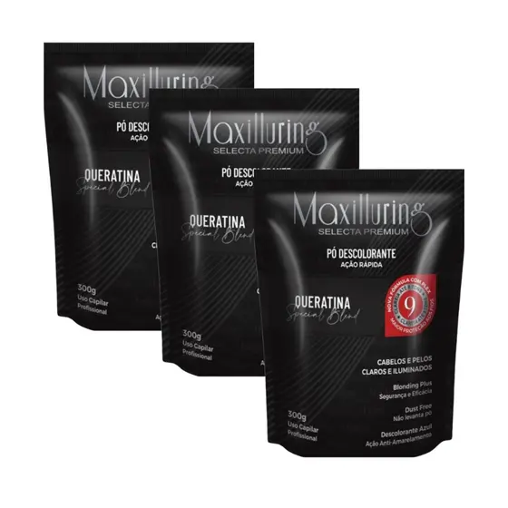 Kit 03Un Pó Descolorante Pouch Queratina Ação Rápida Maxilluring 300g