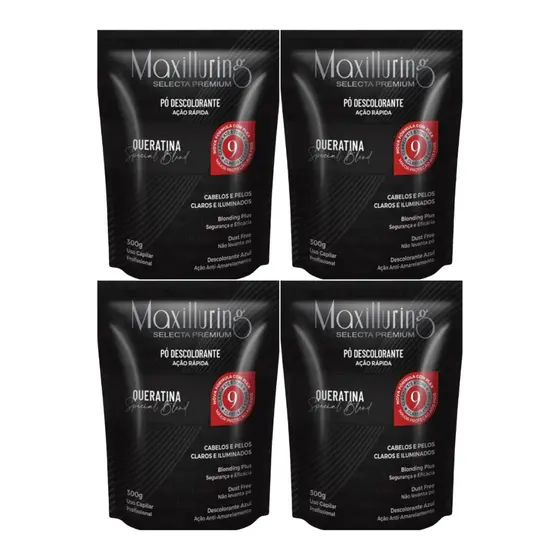 Kit 04 Pó Descolorante Pouch Queratina Ação Rápida Maxilluring 300g