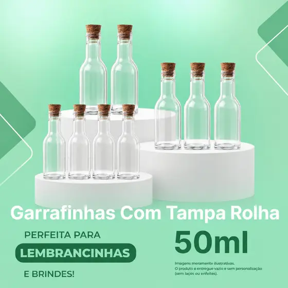 Kit Garrafinhas Rolha 50ml 10/20/30/40/50/100 Lembrancinha para festa e eventos.