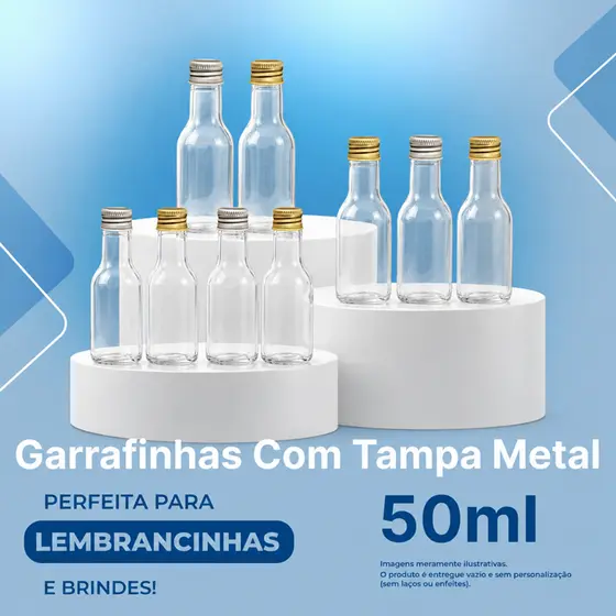 Kit Garrafinhas 50ml 10/20/30/40/50 Tampa Fechada Metal - Preço Imbatível