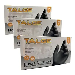 Luva Nitrilica Talge Preta Com 100 Unidades - M