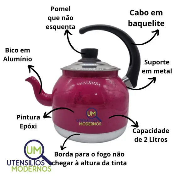 Chaleira de alumínio Chaleira de alumínio 2 litros Chaleira de alumínio antiga Chaleira de alumínio esmaltada Chaleira de alumínio colorida Chaleira Rosa.