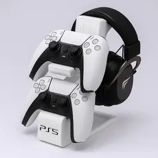 Suporte para 2 controles Playstation PS5 e Fone de ouvido HeadSet HeadPhone Video Game Gamer