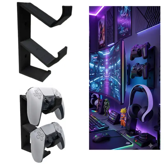 Suporte De Parede P/ 2 Controle Ps5 Ps4 Ps3 Xbox + Headset